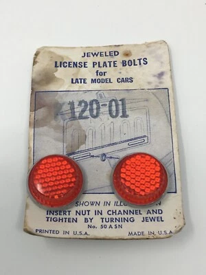 Vintage Pair Jeweled License Plate Reflector Bolt, NOS Fastners Accessory Foto 1 de 3