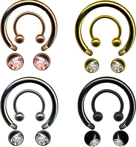 PIERCINGO HERRADURA CRISTAL CIRCONITA ACERO NARIZ LABIO OÍDO ÍNTIMO PECHO TABIQUE CBR - Imagen 1 de 11