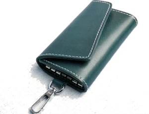 name ID card wallet purse key case Ring holder cow Leather pouch bag blue 600 - Picture 1 of 3