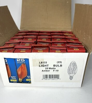25 Pack - Permalite L8133 25 Watts/ 120 Volts F-10 Decorator Bulbs  Amber - Image 1 of 4