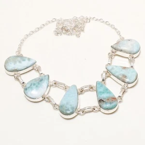 Dominican Caribbean Larimar Gemstone Handmade Jewelry Necklace 18" - Picture 1 of 4