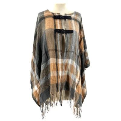 Poncho envolvente con flecos a cuadros MIXIT talla única boho campesino festival minimalista Foto 1 de 4