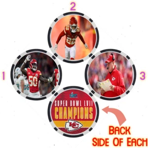 KANSAS CITY CHIEFS 2023 SUPER BOWL LVII CHAMPS - POKER CHIP SET (3) - Picture 1 of 2