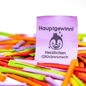 50 Regenbogenlose Tombola Lose Tombolalose Gewinnlose "Hauptgewinn! Herzl. Gl." - Bild 1 von 7