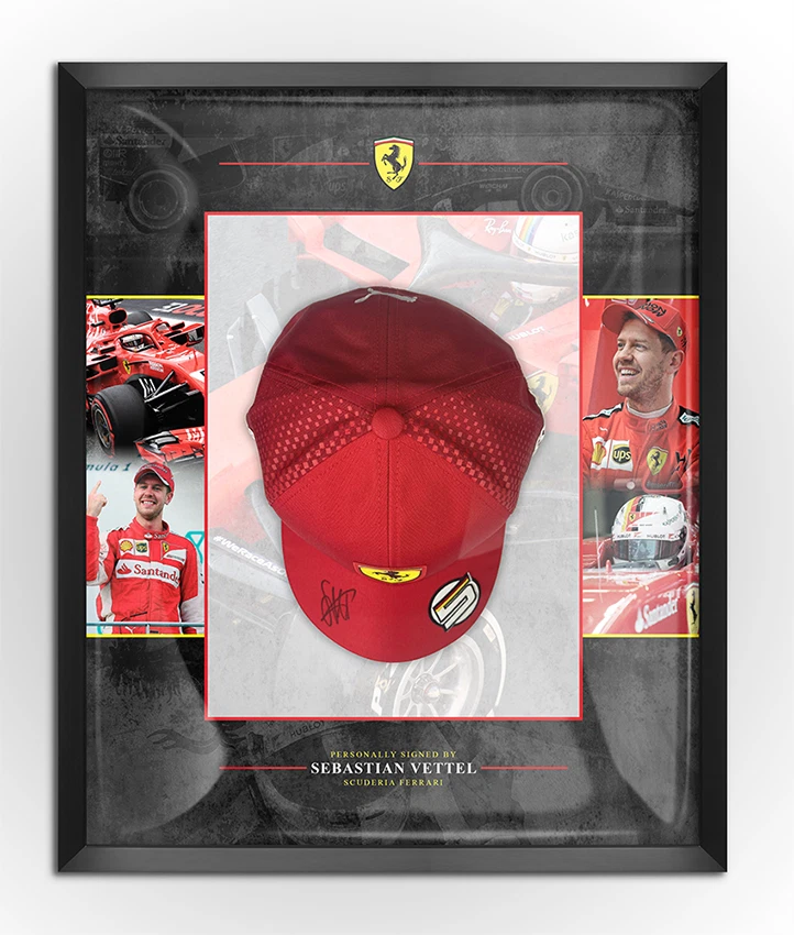 Sebastian Vettel Signed Framed Ferrari Cap FORMULA 1 Genuine Signature AFTAL COA - Image 1 of 1
