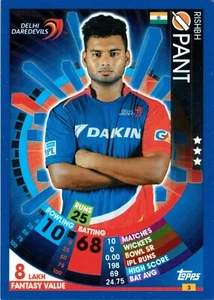2017 2018 DELHI DAREDEVILS IPL Cricket Card RISHBH PANT Topps Attax - Picture 1 of 2