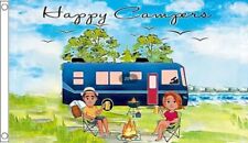 HAPPY CAMPERS FLAG 5' x 3' Motorhome Camper Van Caravan Camping Festival Holiday