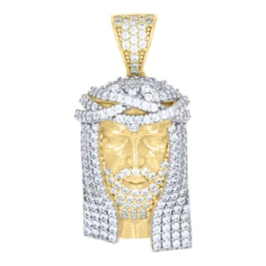 10k Two-Tone Gold Cubic-Zirconia Jesus Religious Charm Pendant for Mens 4.3gm - Picture 1 of 3