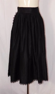 Antique Late 1890s Victorian Long Black Silk and Lace Half Apron with Black Trim - Picture 1 of 9