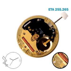 ETA 255.265 Swiss Made Quarzwerk, weiße Datumsscheibe bei 3,3 Zeigern. - Bild 1 von 3