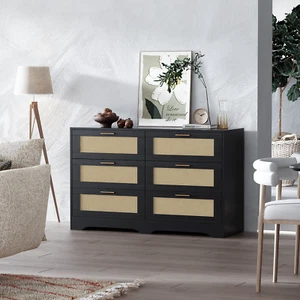 6 Drawers Dresser Double Wood Storage Dressers Chests of Drawers for Bedroom - Picture 1 of 8