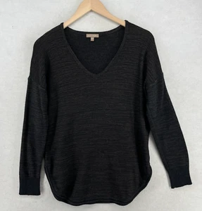 LILLA P Sweater Large Pullover V-Neck Long Sleeve Cotton Blend Heather Black - Picture 1 of 14