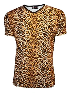 MEN'S LEOPARD ANIMAL PRINT V NECK T-SHIRT TOP GOTH PUNK EMO S, M, L, XL - Picture 1 of 4