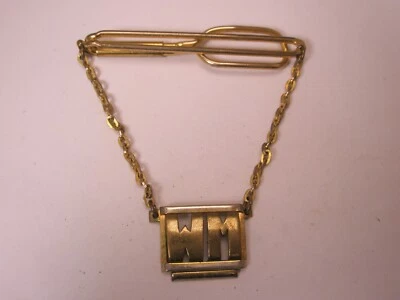 WM Monogram Initials Letter Vintage SWANK Pendant Tie Bar Clip - Image 1 of 4