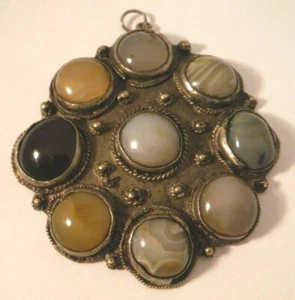 Vintage Antique HANDMADE Nickel Silver TIBETAN INDONESIAN Natural Agate PENDANT* - Picture 1 of 6