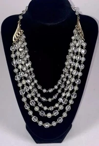 Moonstone & Crystal 1940s 5 Strand Statement Gatsby Necklace Stunning 17” Vtg - Picture 1 of 17