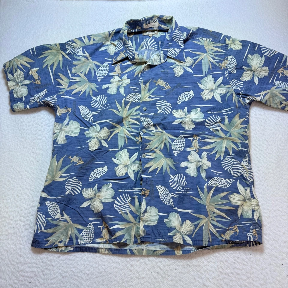MY MODA XL mens shirt Hawaiian Shirt Floral Print Button Up Short Sleeve Blue - Image 1 of 4