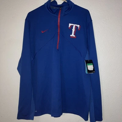 Nike Dri-Fit Mens MLB Texas Rangers Blue Half Zip Jacket Size XL Embroidered NEW - Image 1 of 4