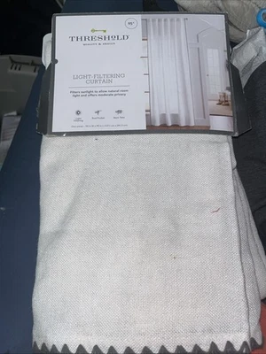 Threshold Cream Blue Embroidery Edge Light Filtering 1 Curtain Panel 95L×54 W  - Image 1 of 2