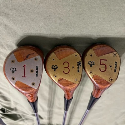 VTG Tom Watson Ram Persimmon 1, 3, & 5 Wood Golf Club Set Accuflex Steel Shaft - Image 1 of 4