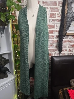 Chaleco LULAROE JOY Talla Mediana Verde Tejido Frente Abierto Línea Larga Lados Abertura Foto 1 de 4