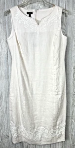NWT Talbots Dress 8P White Ivory Linen Sheath Beaded Embroidered Sleeveless FLAW - Picture 1 of 12