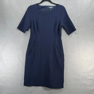 Land's End Dress Womens Size 8 Navy Ponte Knit Sheath Pockets Career Office - Picture 1 of 16