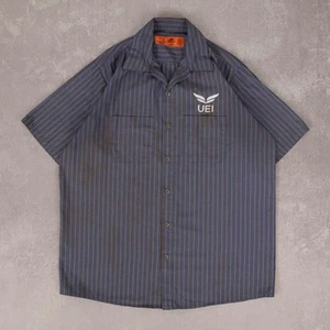 Red Kap Vintage Uei Striped Workwear Shirt L Men's Blue Embroidered - Picture 1 of 7