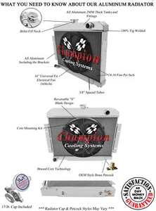 Cold Champion 2 Row Radiator, 16" Fan for 1970 - 1985 Jeep CJ Series L6, V8 Eng - Foto 1 di 9