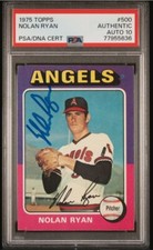 1975 Topps NOLAN RYAN Signed Baseball Card #500 PSA/DNA Auto Grade 10