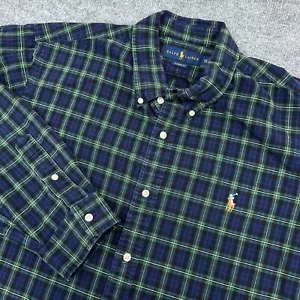 Ralph Lauren Hemd Herren 2XL grün dunkelblau kariert Fleisch Pony Oxford Classic Fit - Bild 1 von 10
