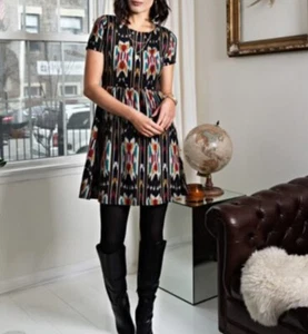 Mata Traders Serenade Dress Multicolored Pattern Black Short Sleeve Cotton Med - Picture 1 of 14
