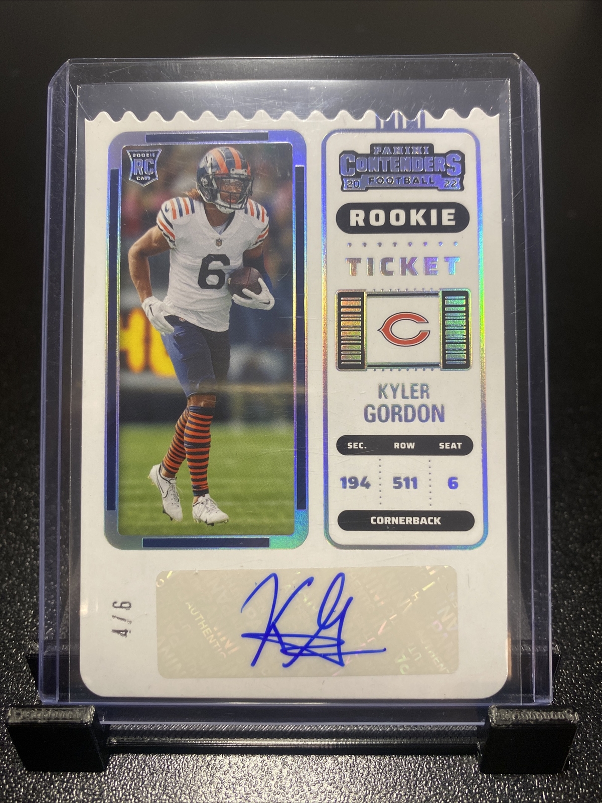 2022 Contenders Rookie Ticket stub Kyler Gordon Auto /6 #166