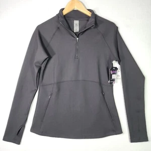Top sportivo Mono B donna 1/4 zip nero medio nuovo con etichetta pullover passeggio foro pollice - Foto 1 di 15