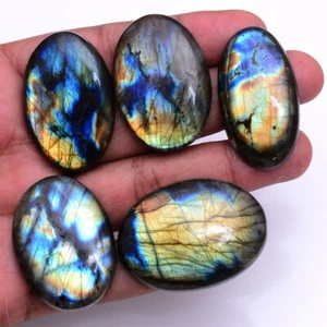 5 Pcs Natural Labradorite Multi Flashy 41mm-44mm Oval Cabochon Loose Gemstones - Picture 1 of 7