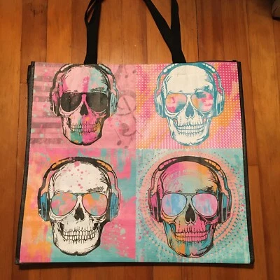 TJMAXX MARSHALLS Shopping Bag Colorful Halloween Skull Reusable Tote Bag 18x19.5