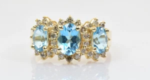 EFFY BH Triple Topaz Halo Cocktail Ring in 14k Yellow Gold 2.48 Carats Size 7.5 - Picture 1 of 6