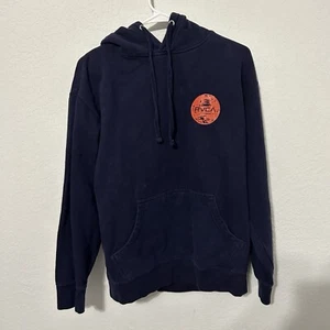 RVCA Men’s Hoodie Pullover Navy Blue Orange Logo Front & Back Size Medium - Picture 1 of 12