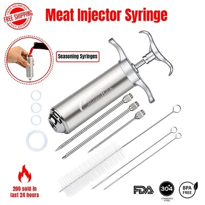 Food Marinade Meat Injector Kit with 3 Marinade Needles, Turkey, Chicken, BBQ