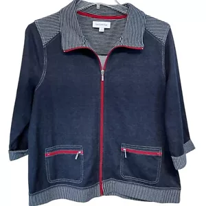 XL Womens Breckenridge Jacket Blue red White Denim Look 3/4 Sleeve Full Zip Up - Picture 1 of 11