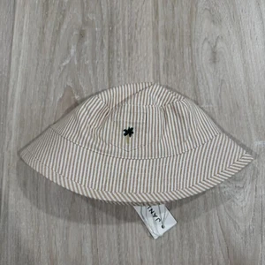 Janie And Jack Bucket Sun Hat Kids 12-18 Mos Tan/White Striped Cotton Summer NEW - Picture 1 of 7