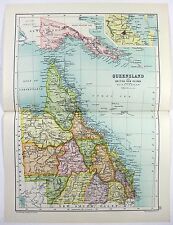 Queensland, Australia - Original 1909 Map by John Bartholomew. Antique