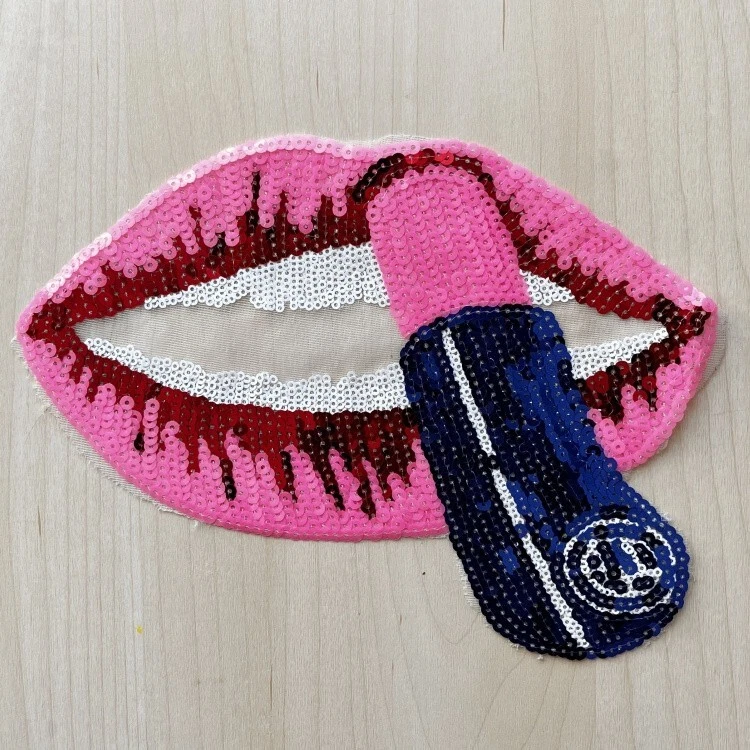 Large Lipstick Lips Sew on Patch-Colored Sequins on Mesh for DIY Projects 9"x7" - Image 1 of 1