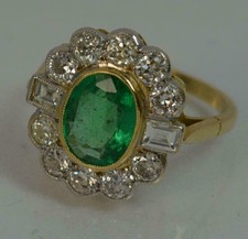 1.80 Ct Emerald & Diamond Cluster Art Deco Vintage Ring 14K Yellow Gold Finish