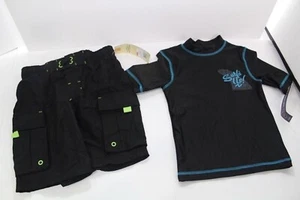 NWT Lot Boys Size XS 4-5 Cherokee Black Swimsuit & Surfs Up Swim Shirt UPF 50+ - Picture 1 of 12