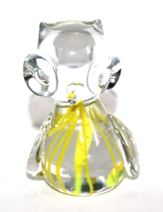 Vintage Murano Style Glass Clear Yellow Owl Paperweight Swirl CR1 - Picture 1 of 7