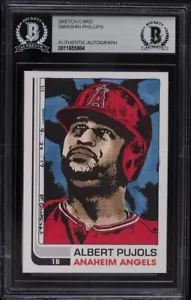 RARE ALBERT PUJOLS ORIGINAL ART SKETCH CARD ANGELS CARDINALS 1/1 BAS - Picture 1 of 2