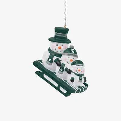 Michigan St Spartans Christmas Tree Holiday Ornament Snowmen Sledding Team Logo - Image 1 of 3