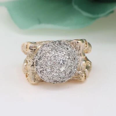 Bamboo Diamond Dome Ring 14K Gold 1.00 TW Size 5.75 Ladies Estate - Image 1 of 4