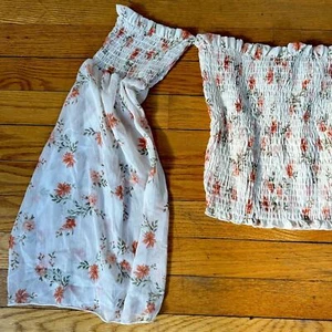 NWT Windsor S women’s stretchy off the shoulder top beige floral long sleeve - Picture 1 of 8